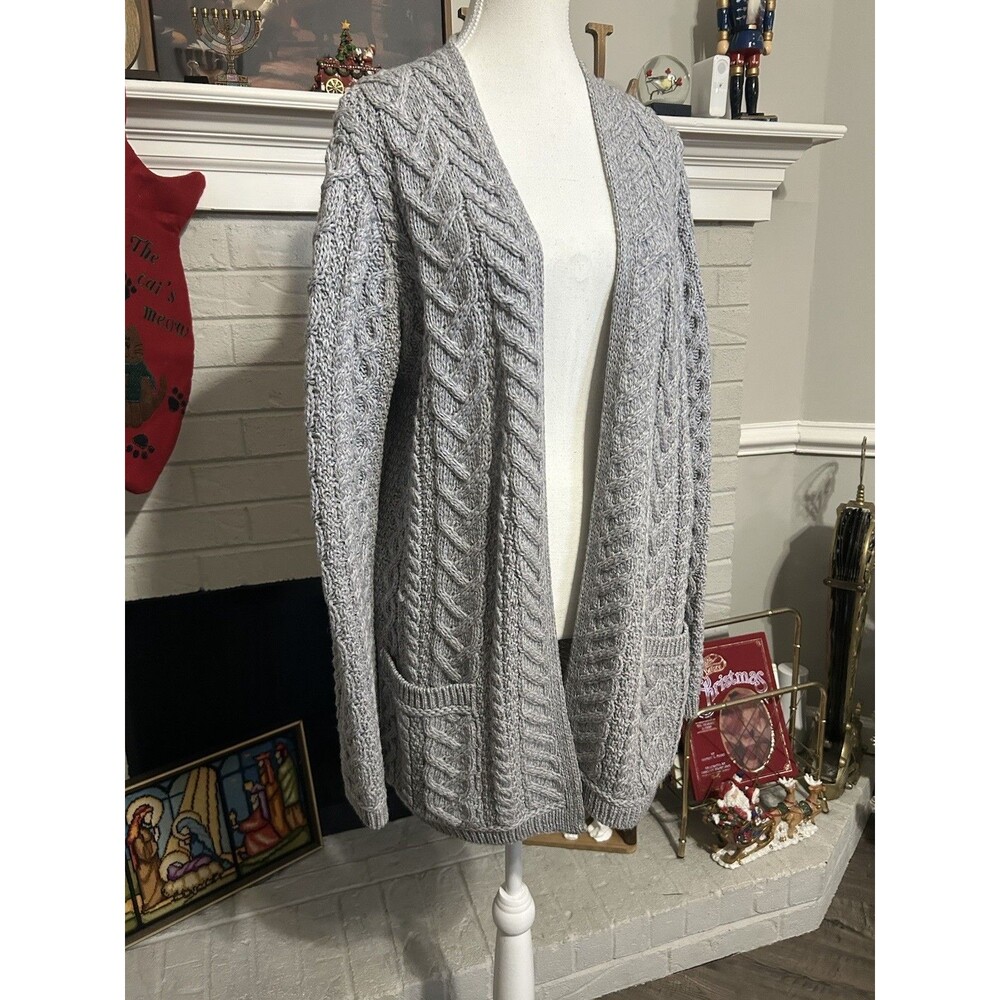 Aran Crafts Medium Cardigan Merino Wool Made In Ireland Sweater Front Pockets - Picture 2 of 5